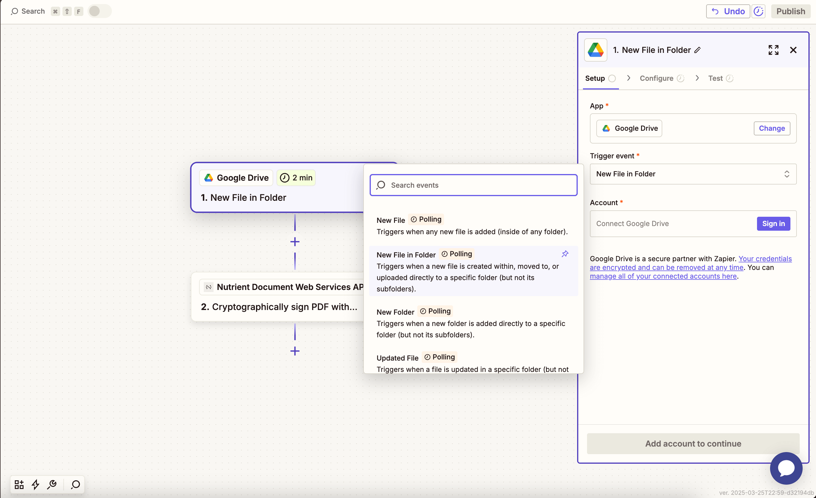 Choose 'New File in Folder' as the trigger event