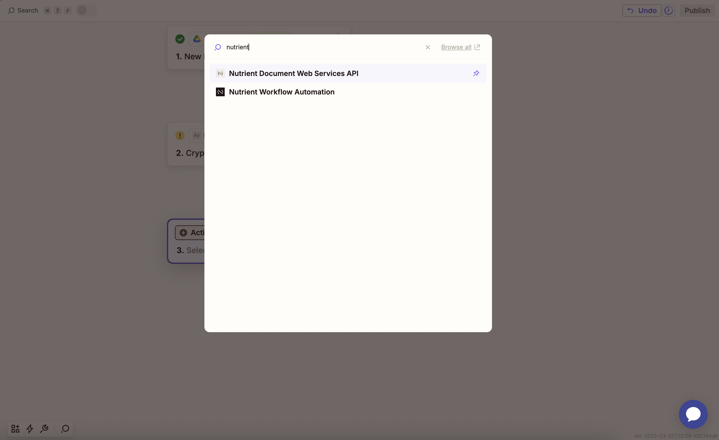 Select Nutrient DWS Processor API as the action app in Zapier