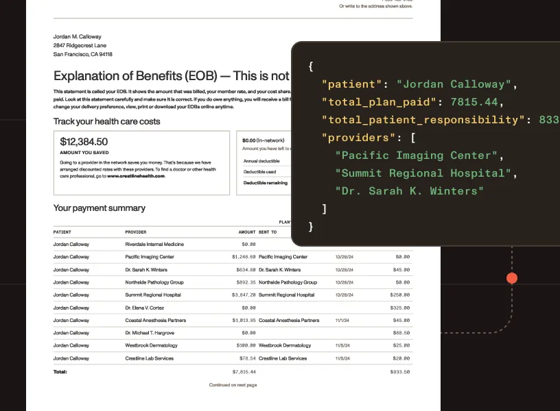 EOB and claims document extraction