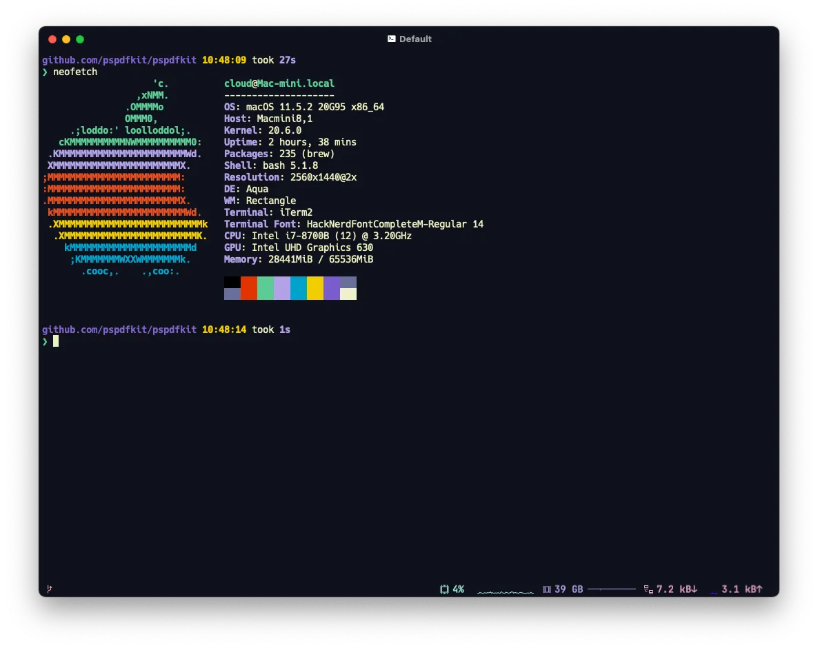 Claudio’s very colorful default terminal.