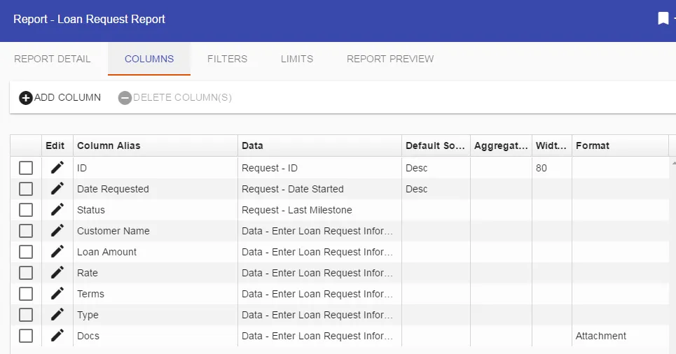 Add Column dialog showing the available Source options
