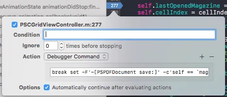 A conditional breakpoint A conditional breakpoint that only triggers if the object it is in is the one we are looking for.