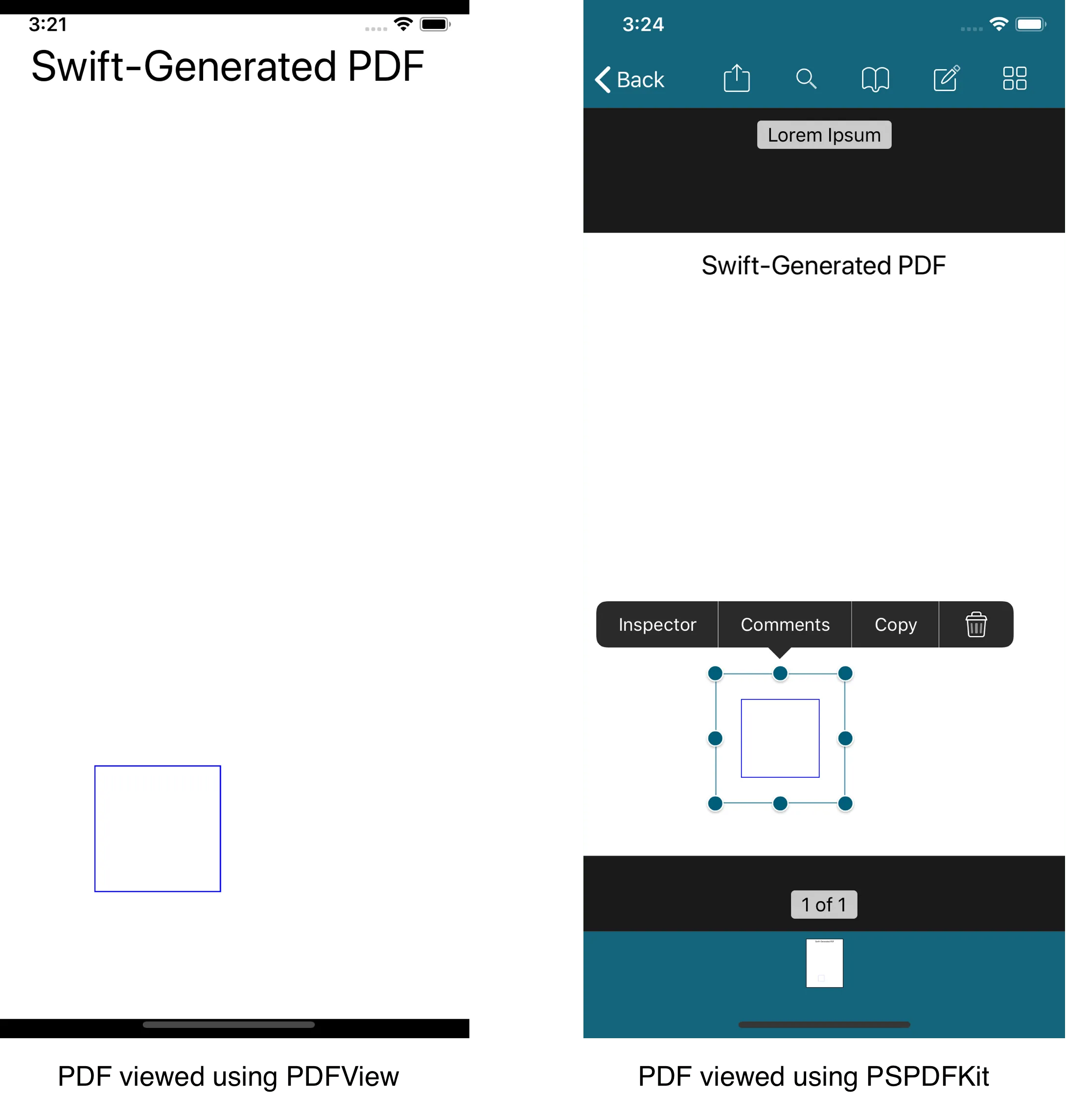 `PDFView` and Nutrient comparison