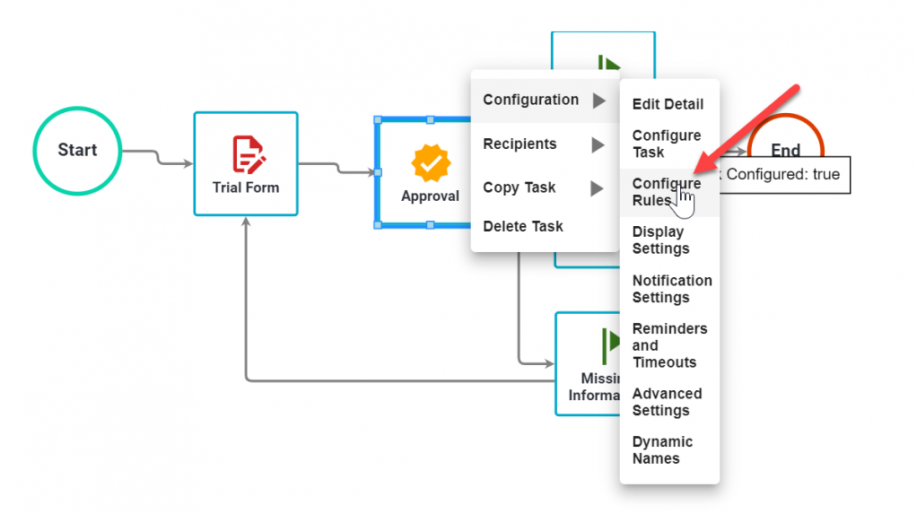 Right-click menu showing the Configure Rules option