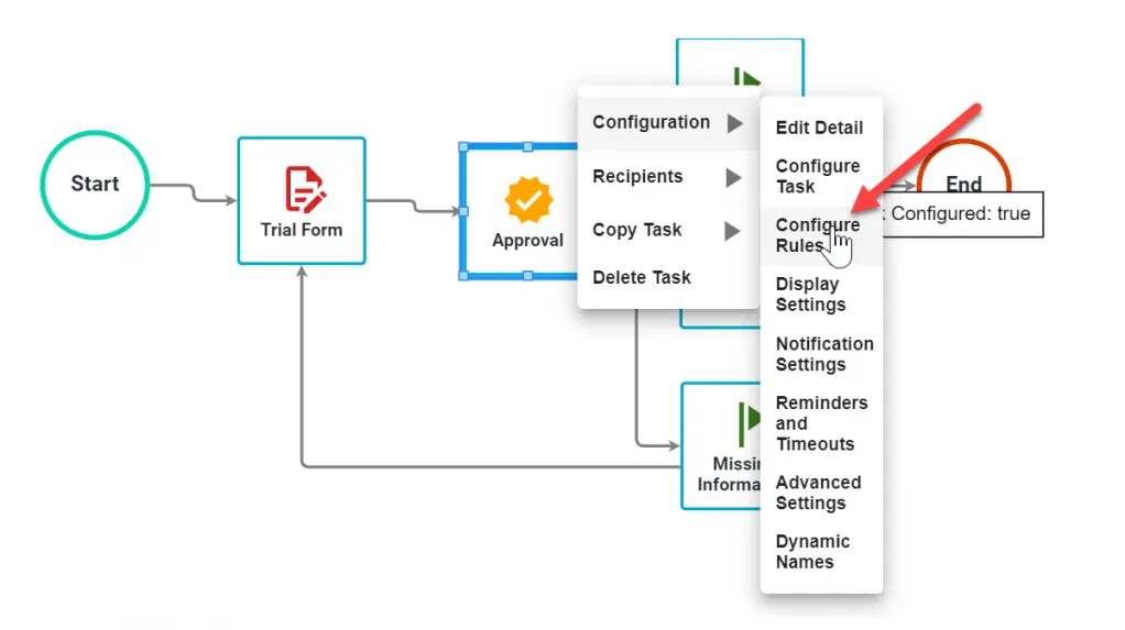 Right-click menu showing the Configure Rules option