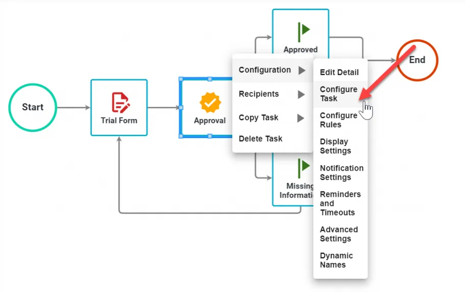 Configure Task option in the approval task context menu