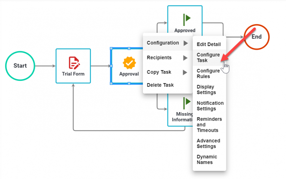 Configure Task option in the approval task context menu