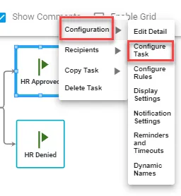 Milestone task context menu showing Configure Task option for editing settings