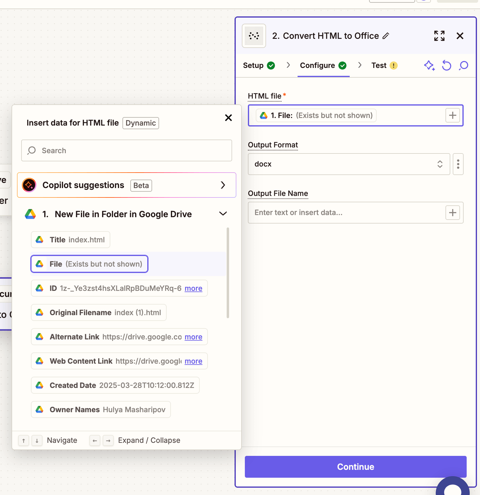 Configure HTML file input and output format