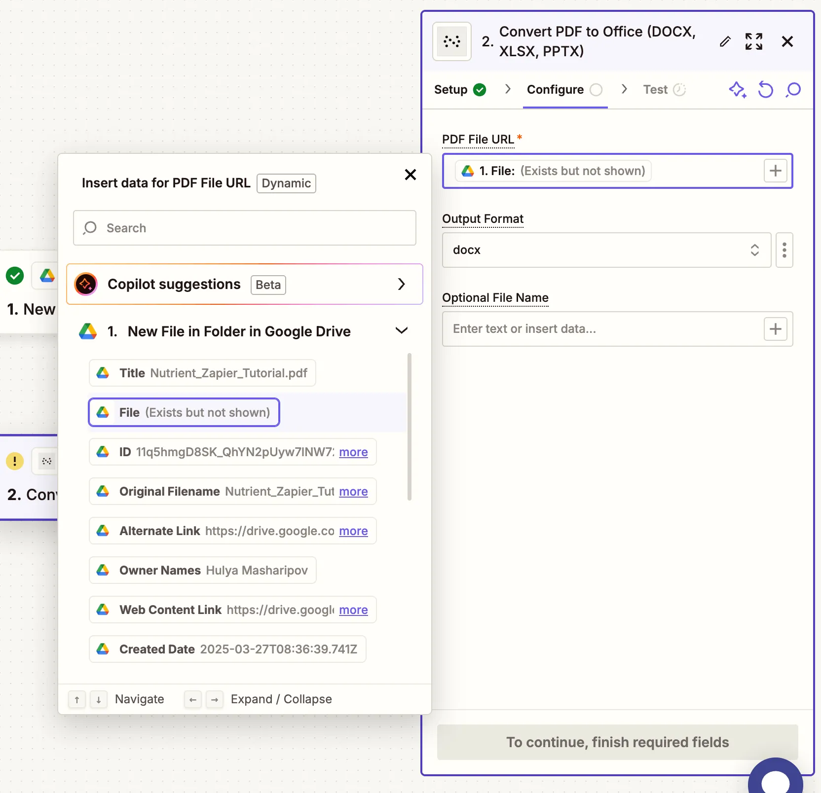 Configure the conversion to Office settings