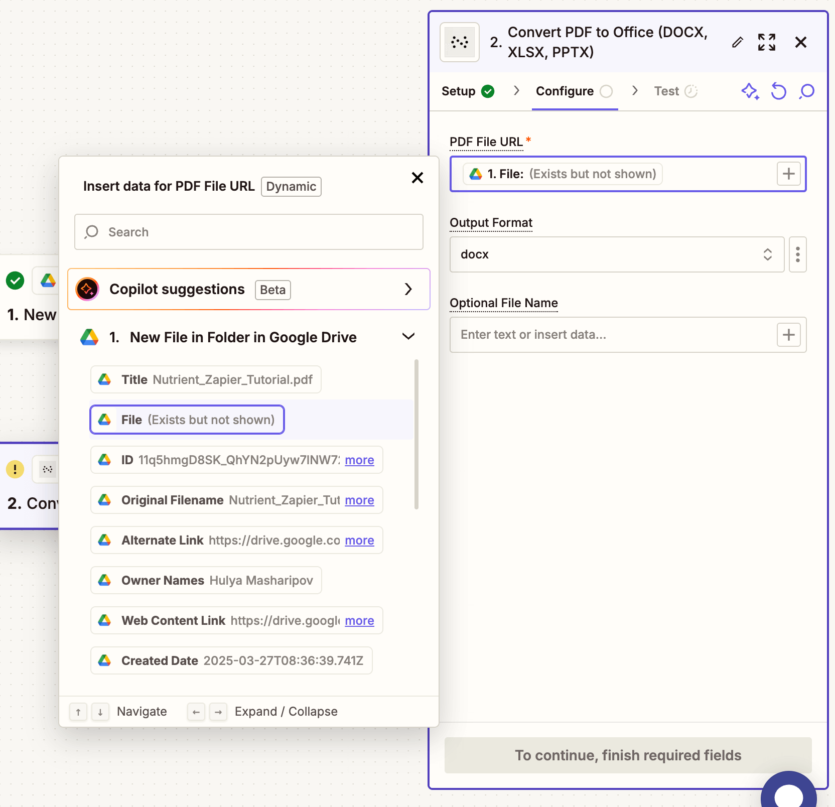 Configure the conversion to Office settings