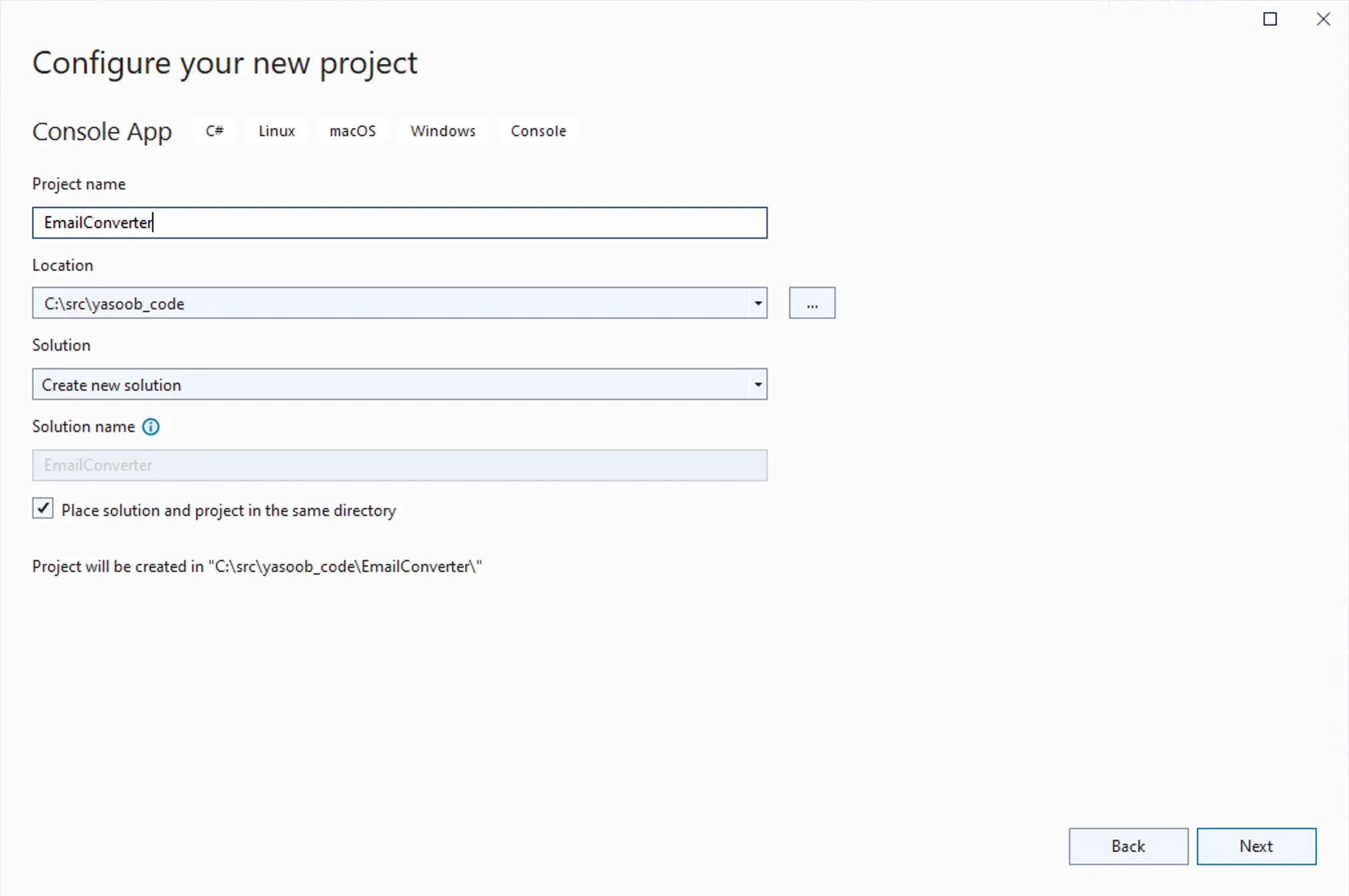 Configure new project
