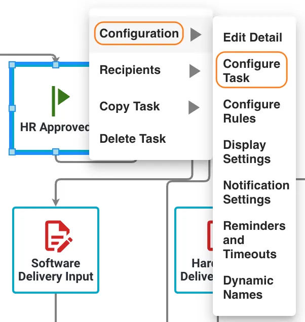 Milestone task context menu showing Configure Task option for editing settings