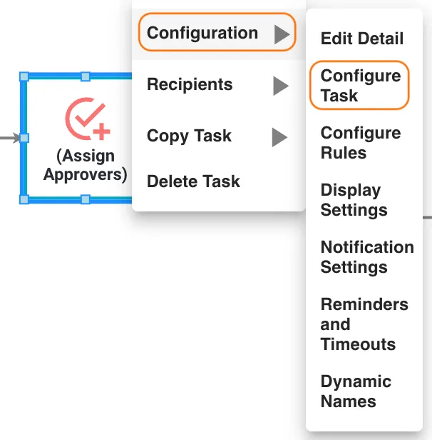 Task Assigner task context menu with Configure Task highlighted