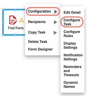 Right-click menu showing Configure Task option