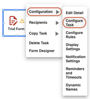 Right-click menu showing Configure Task option