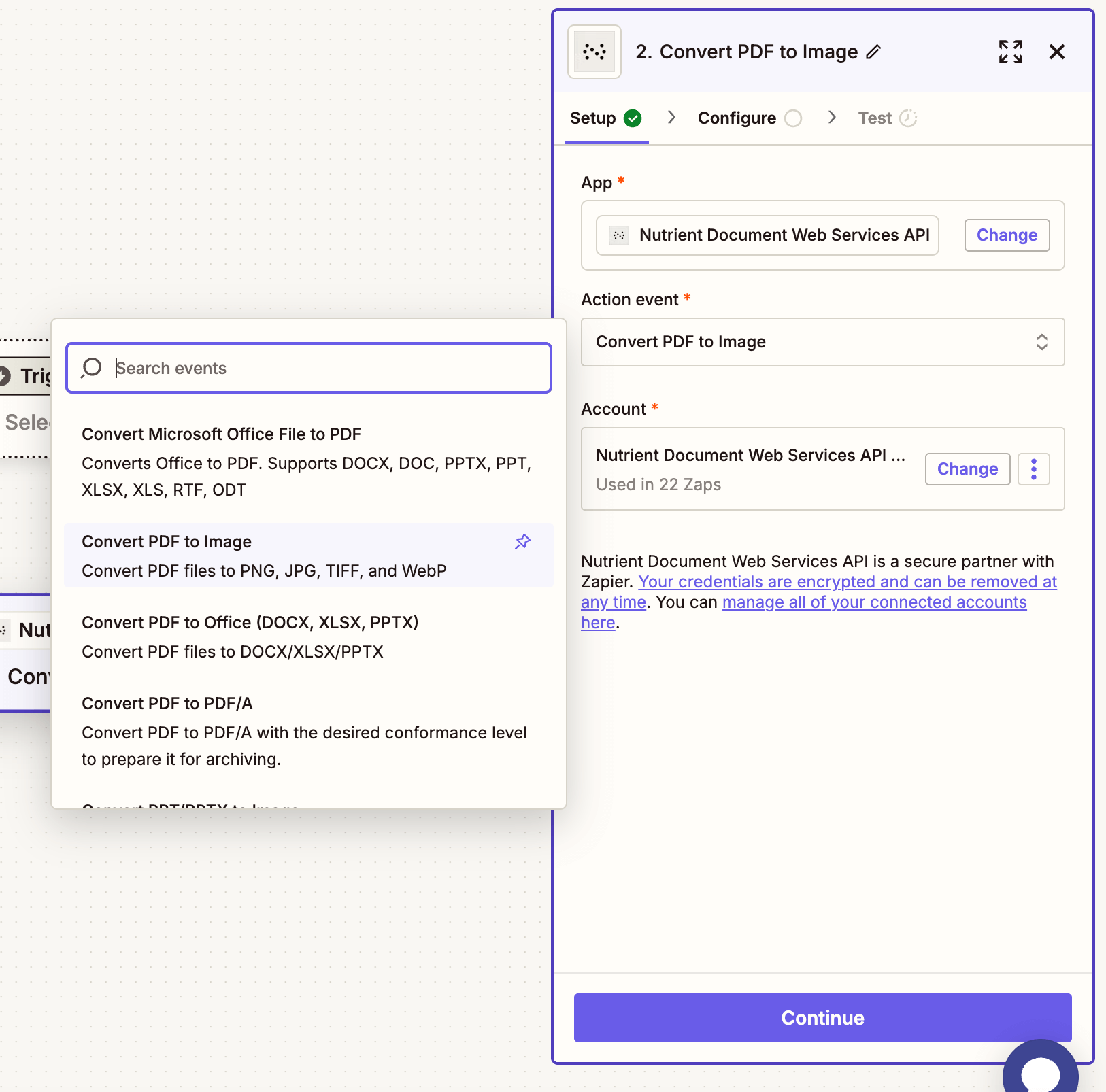 Choose 'Convert PDF to Image' action event