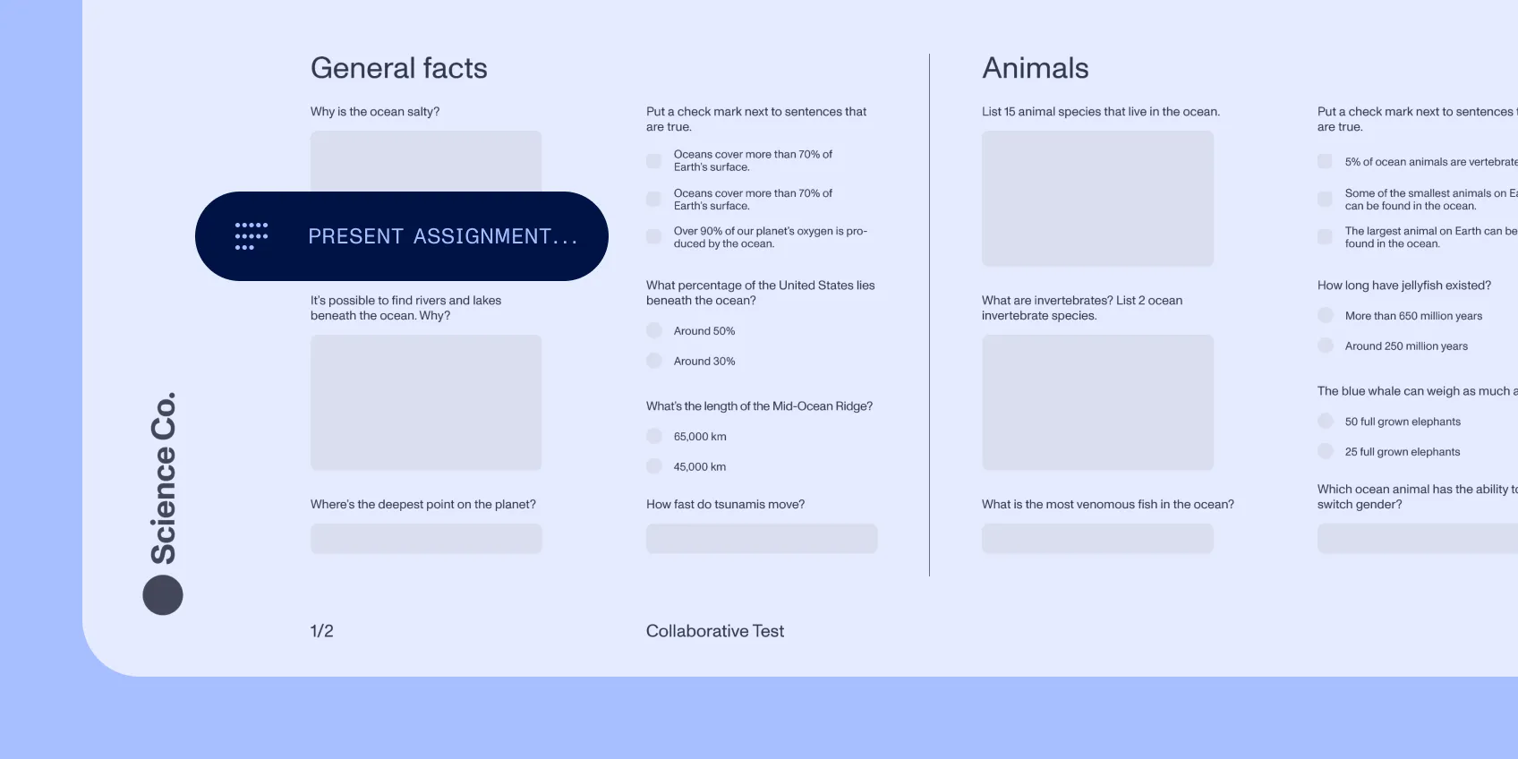 A blank collaborative test presented with its source material.