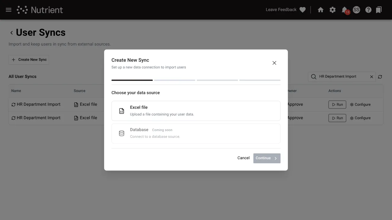 Create sync wizard — step 1, naming the sync configuration