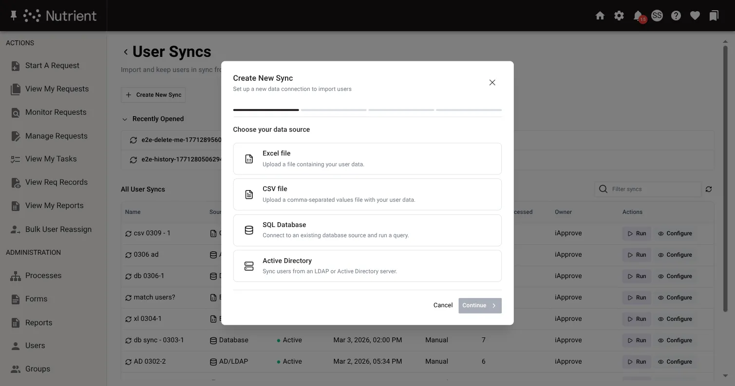 Create sync wizard — step 1, choose your data source