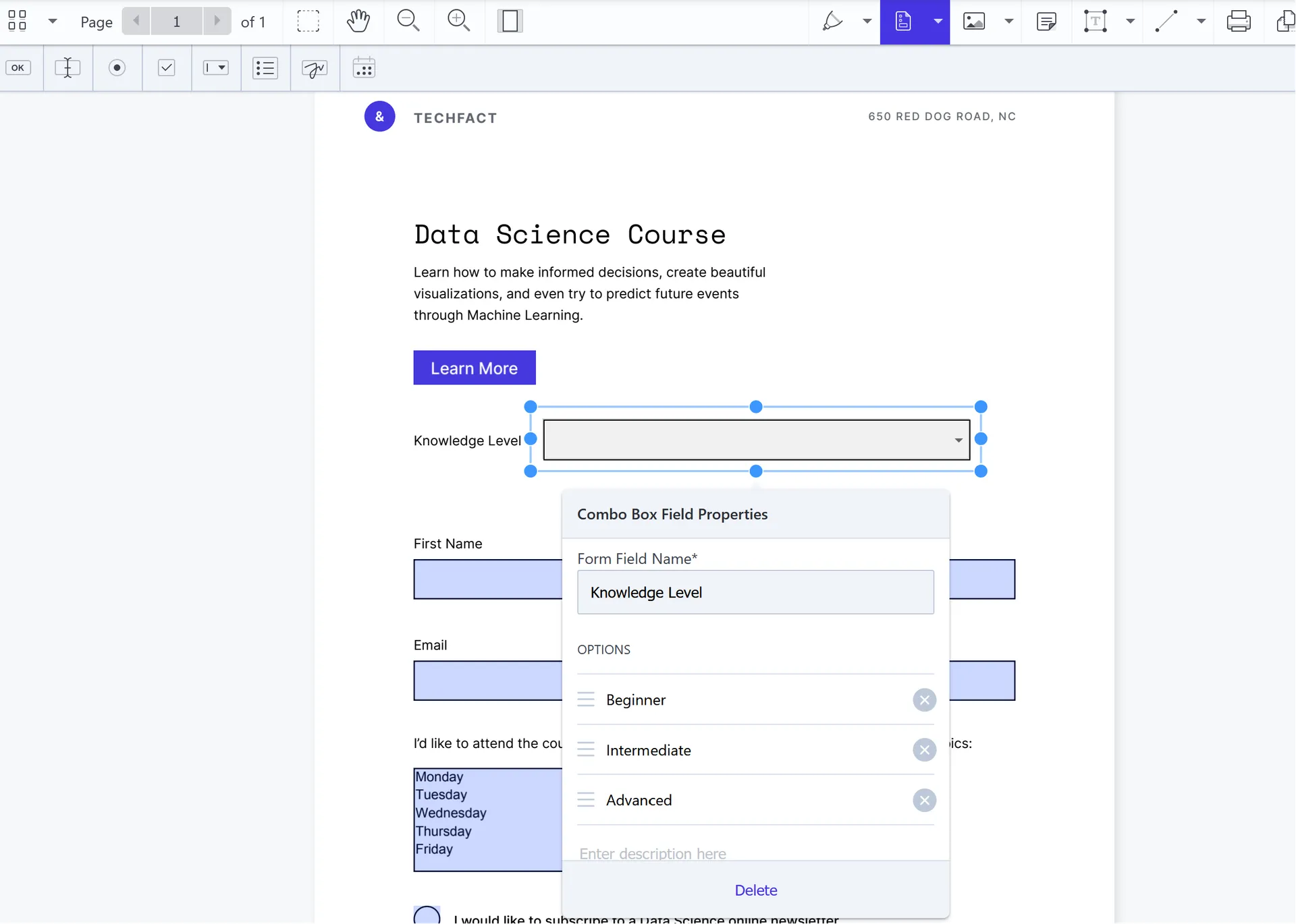 Creating form fields
