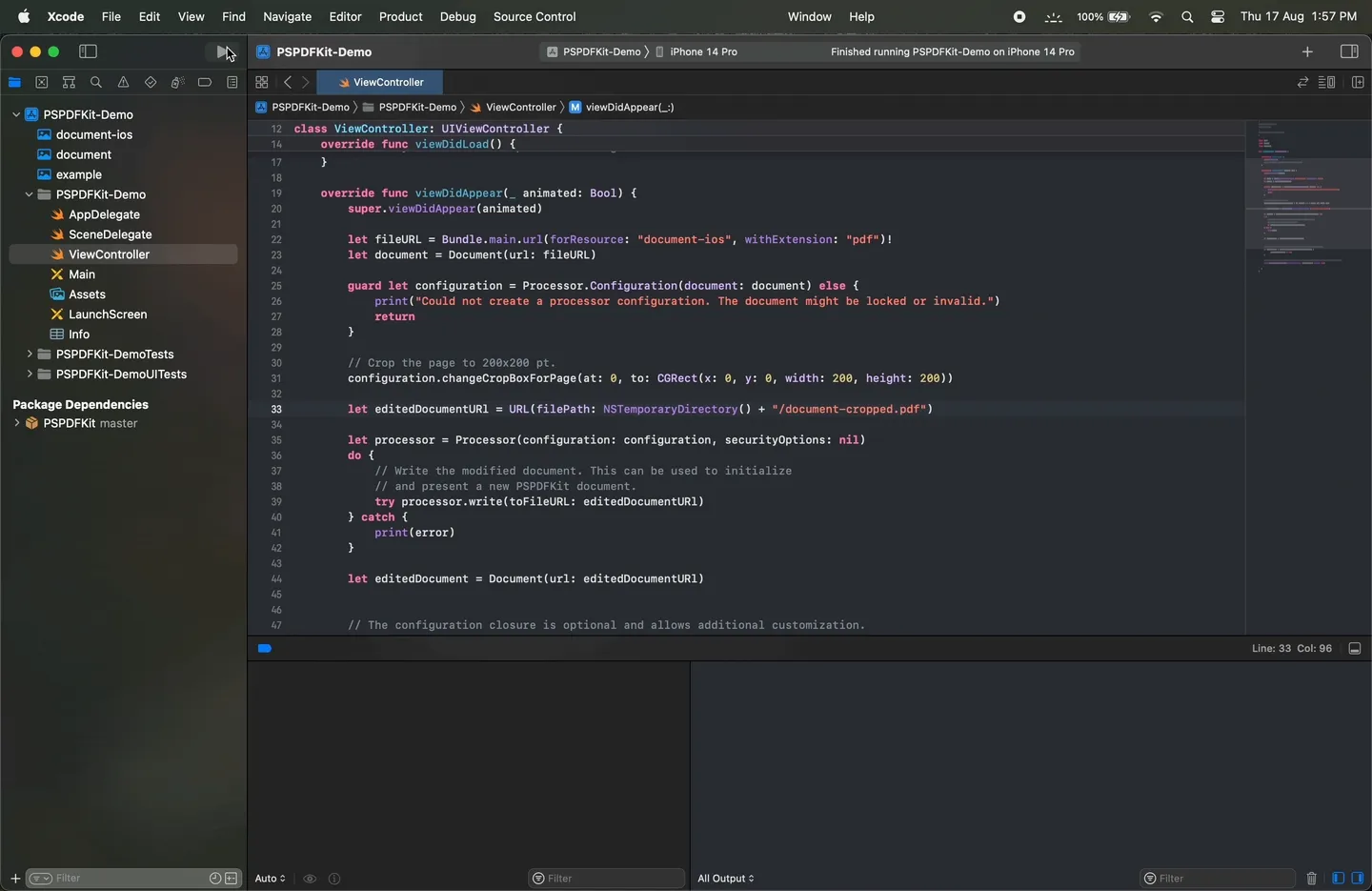 Cropping a PDF page to a 200×200 pt box in the iOS Simulator