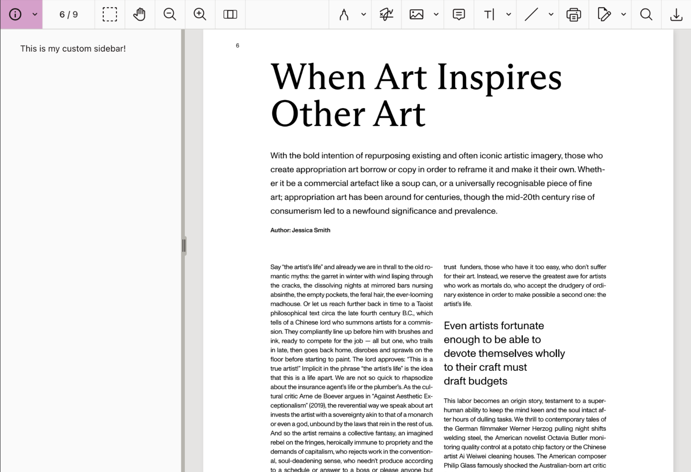 Custom sidebar toolbar item