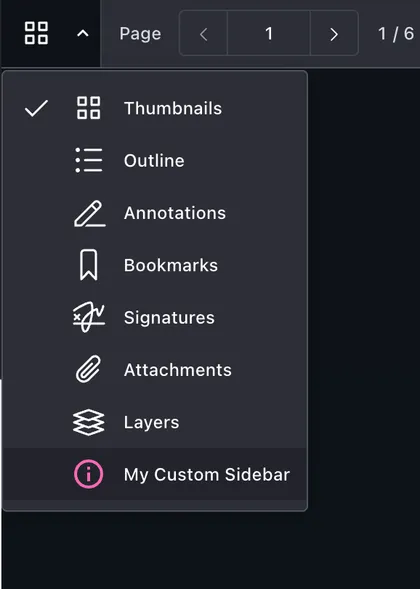 Custom sidebar toolbar item