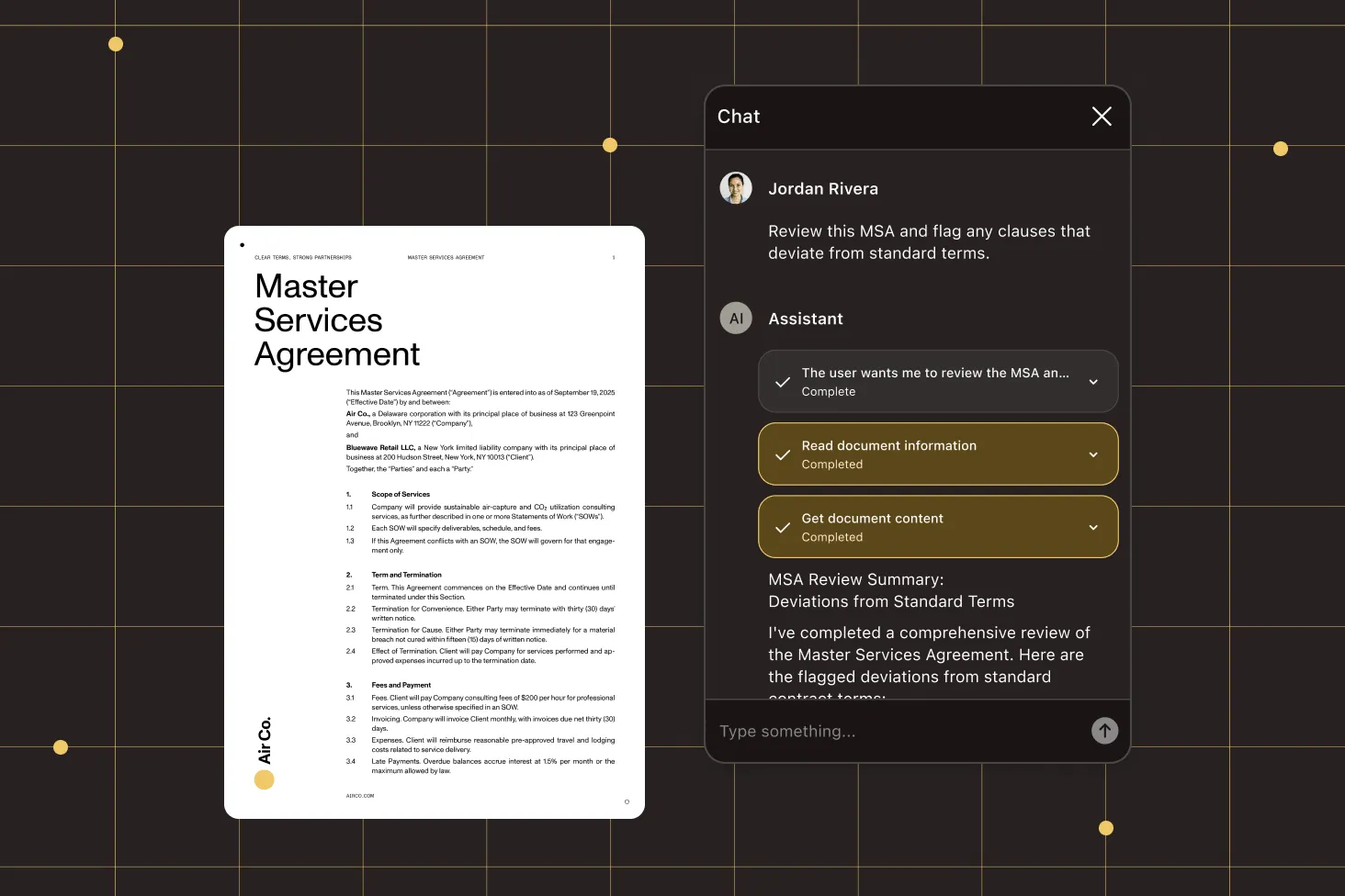 Custom skills configuration showing domain-specific business logic injected into the AI agent
