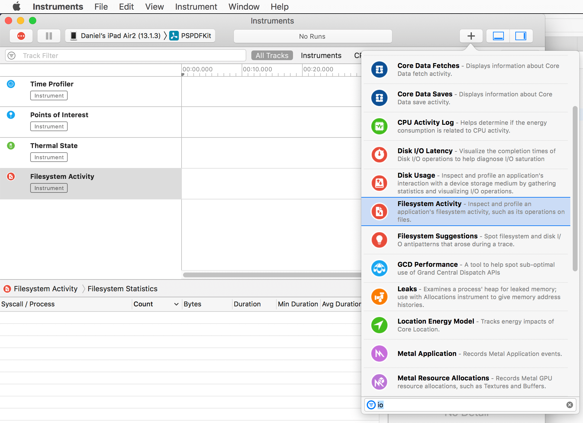 Customize your Instruments session