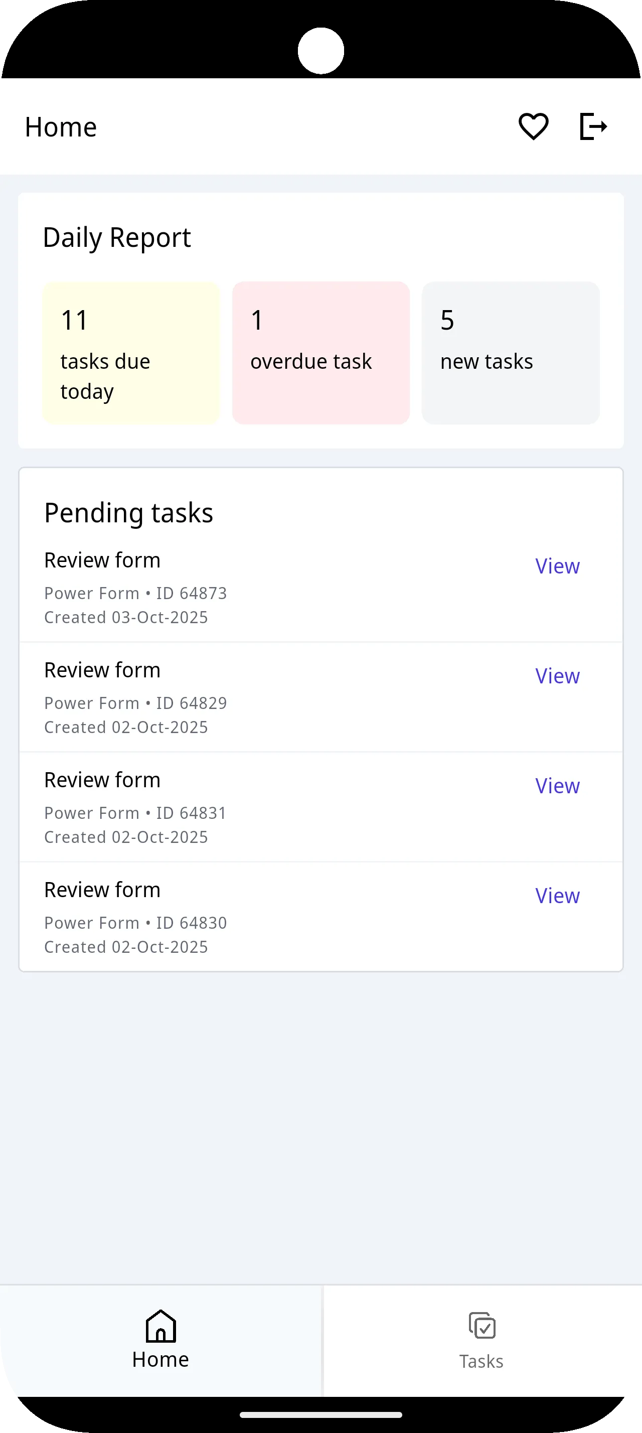 Complete Nutrient Workflow Automation mobile app dashboard interface showing task metrics, pending tasks, and navigation controls