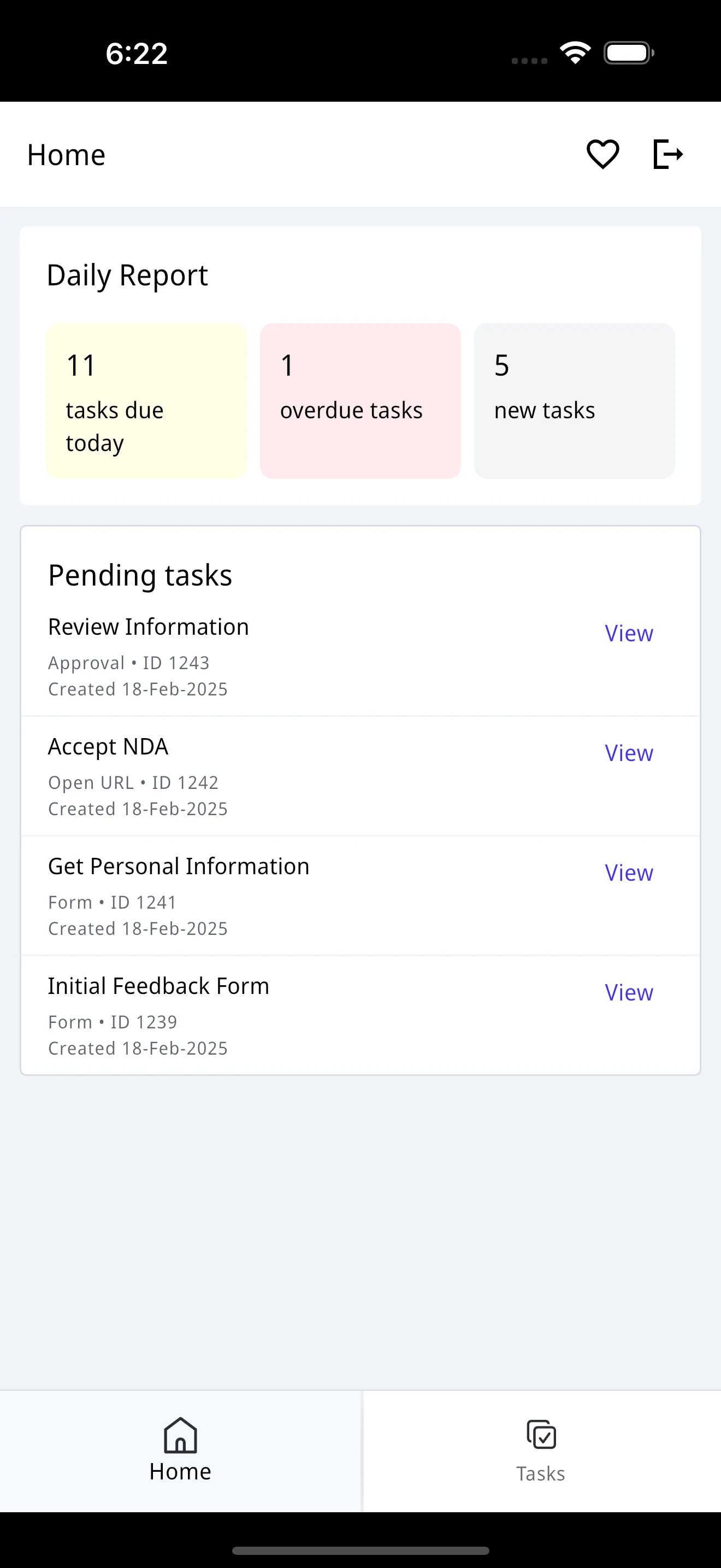 Dashboard screen