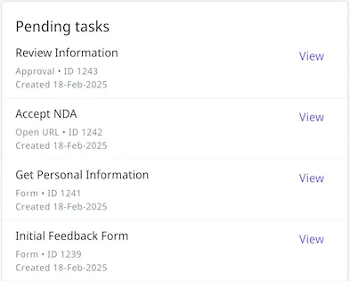 Nutrient Workflow Automation mobile app dashboard showing pending tasks list with up to 4 tasks displayed