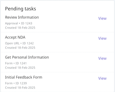 Nutrient Workflow Automation mobile app dashboard showing pending tasks list with up to 4 tasks displayed