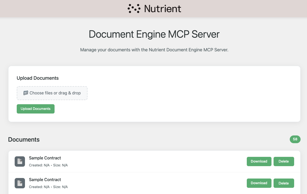 Nutrient Document Engine MCP Server Dashboard