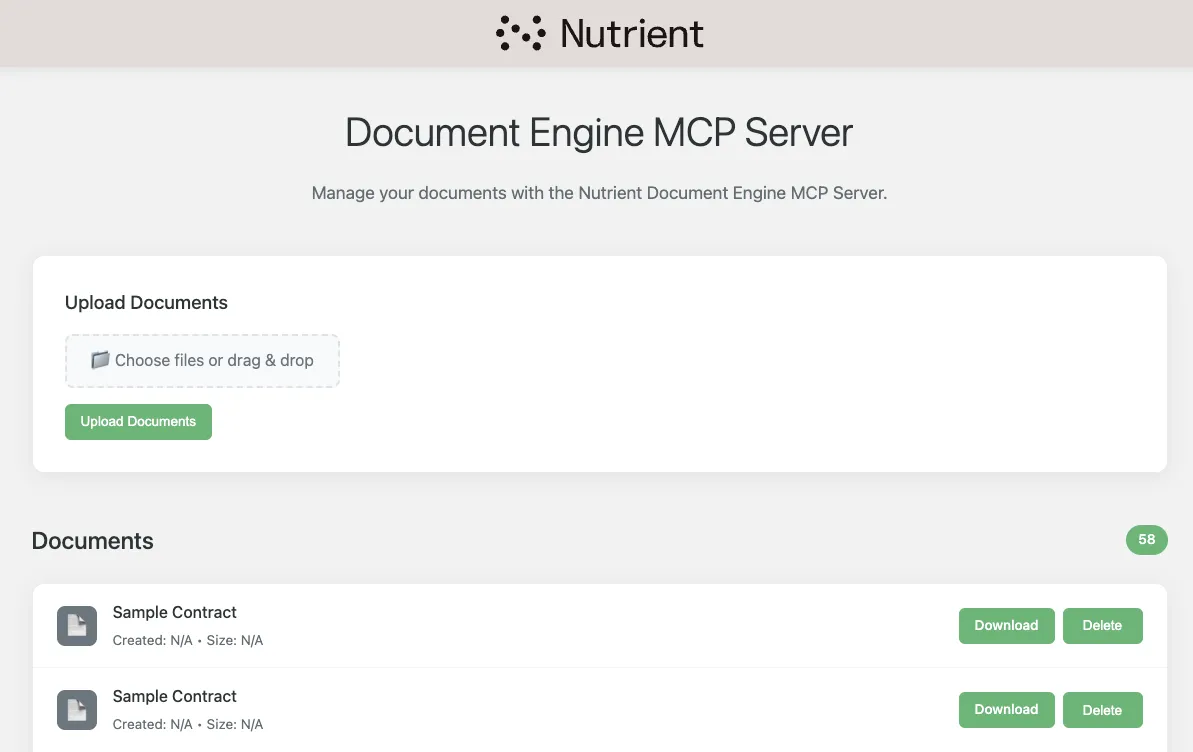 Nutrient Document Engine MCP Server Dashboard