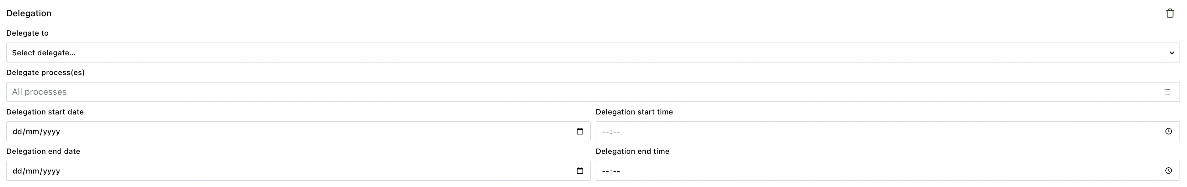 Delegation tab for a user profile