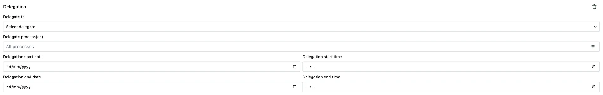 Delegation tab for a user profile