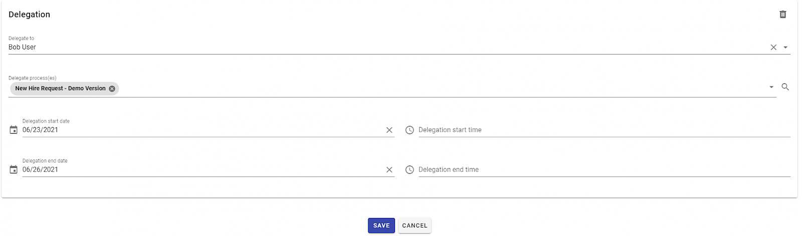 Completed delegation configuration