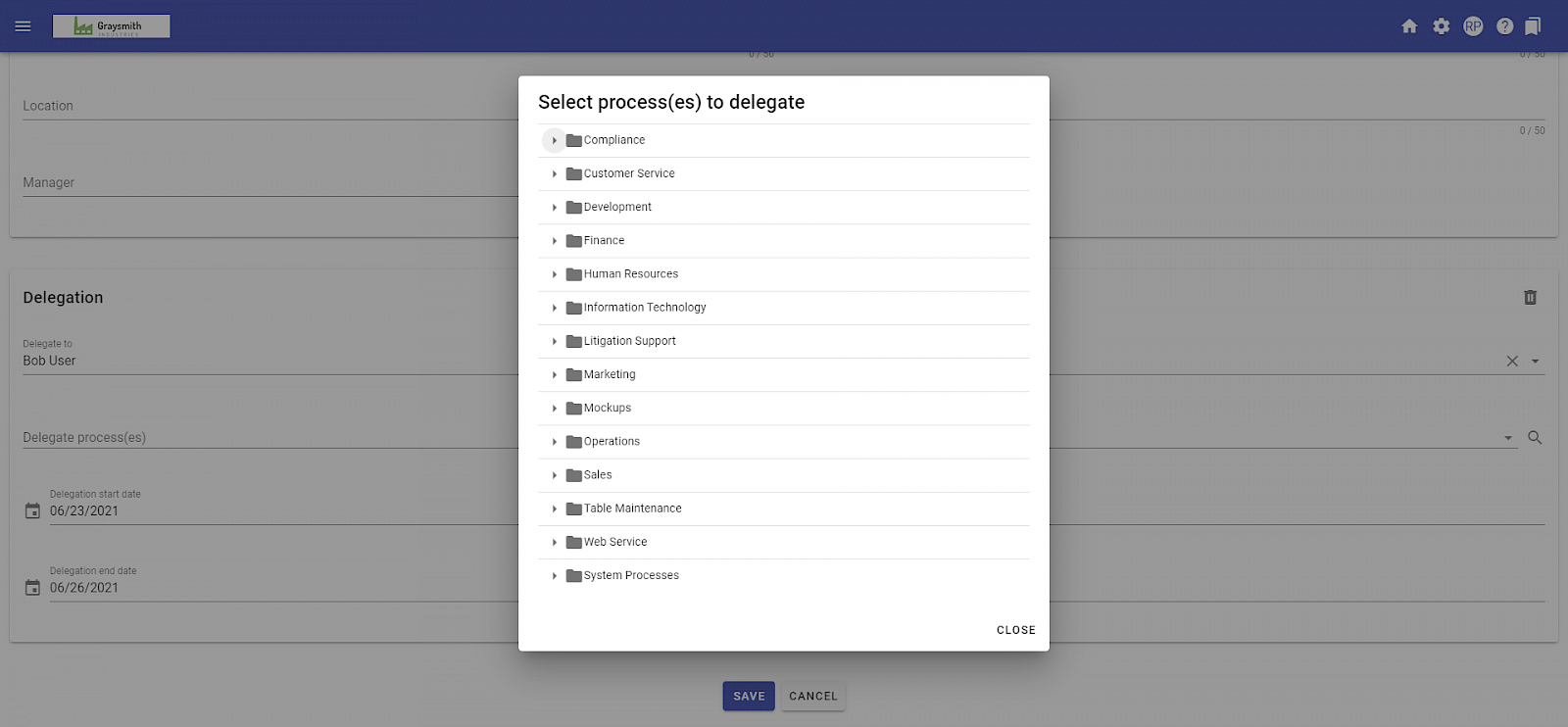 Process selection for delegation