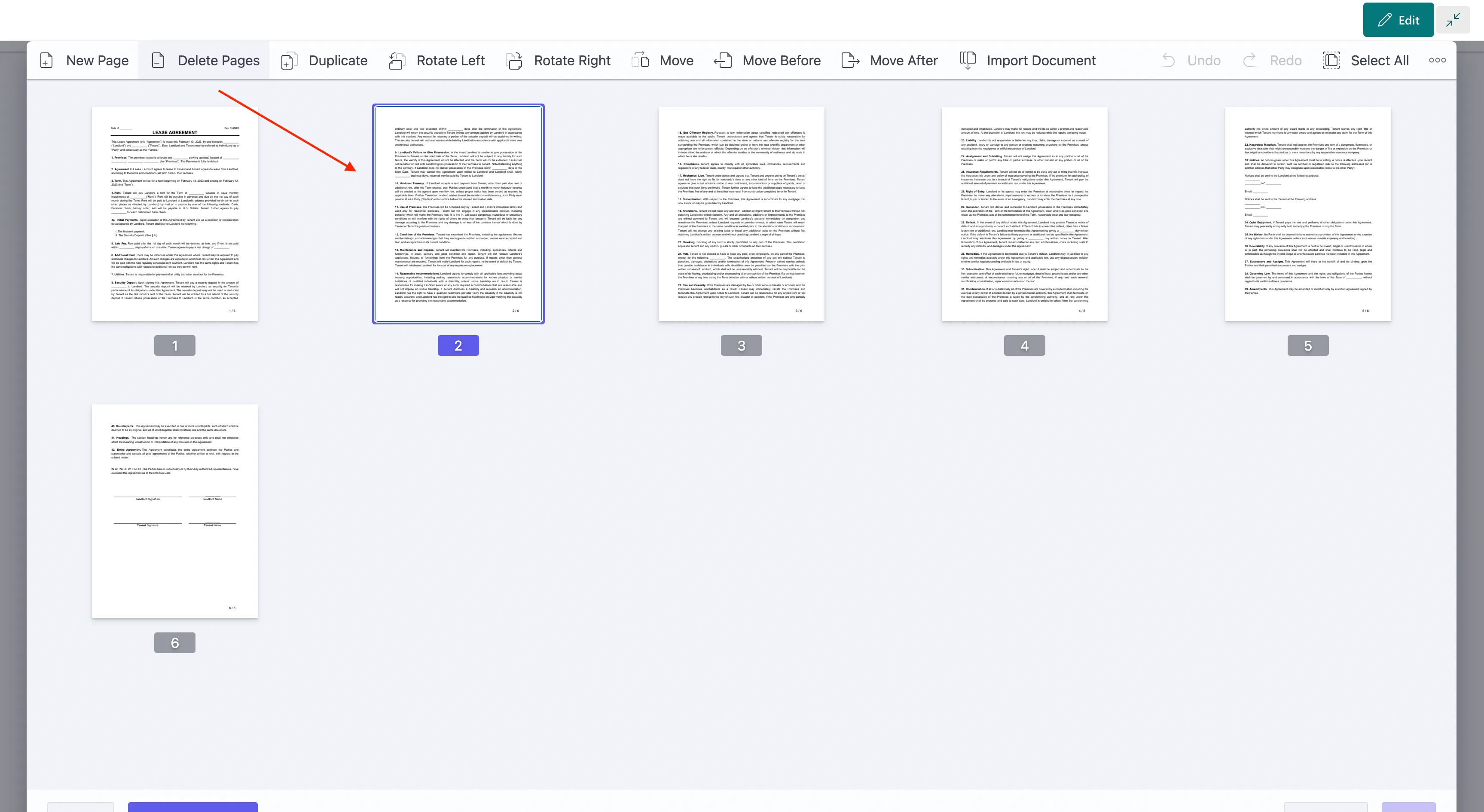 Delete pages
