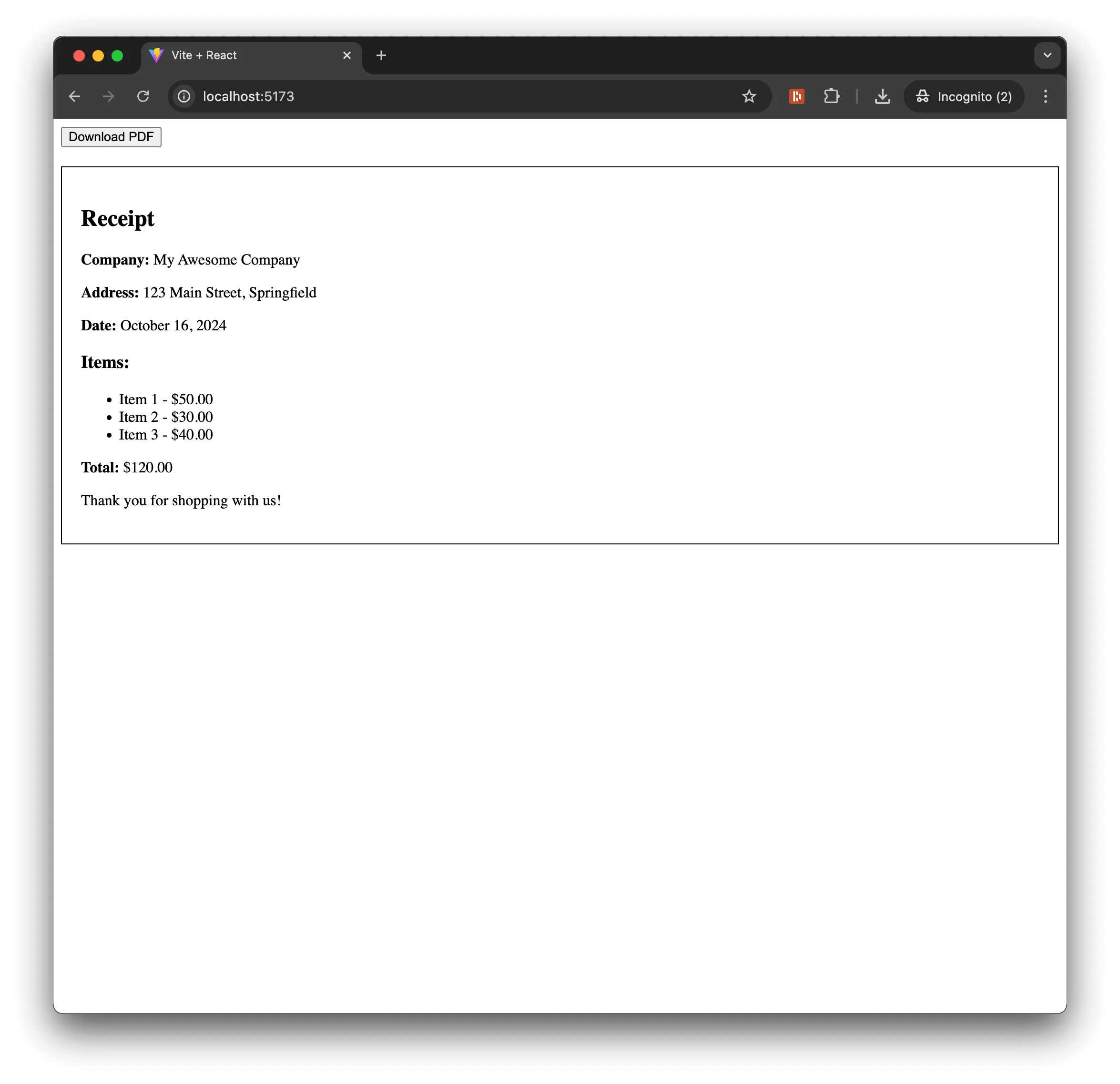 Demo of running the example