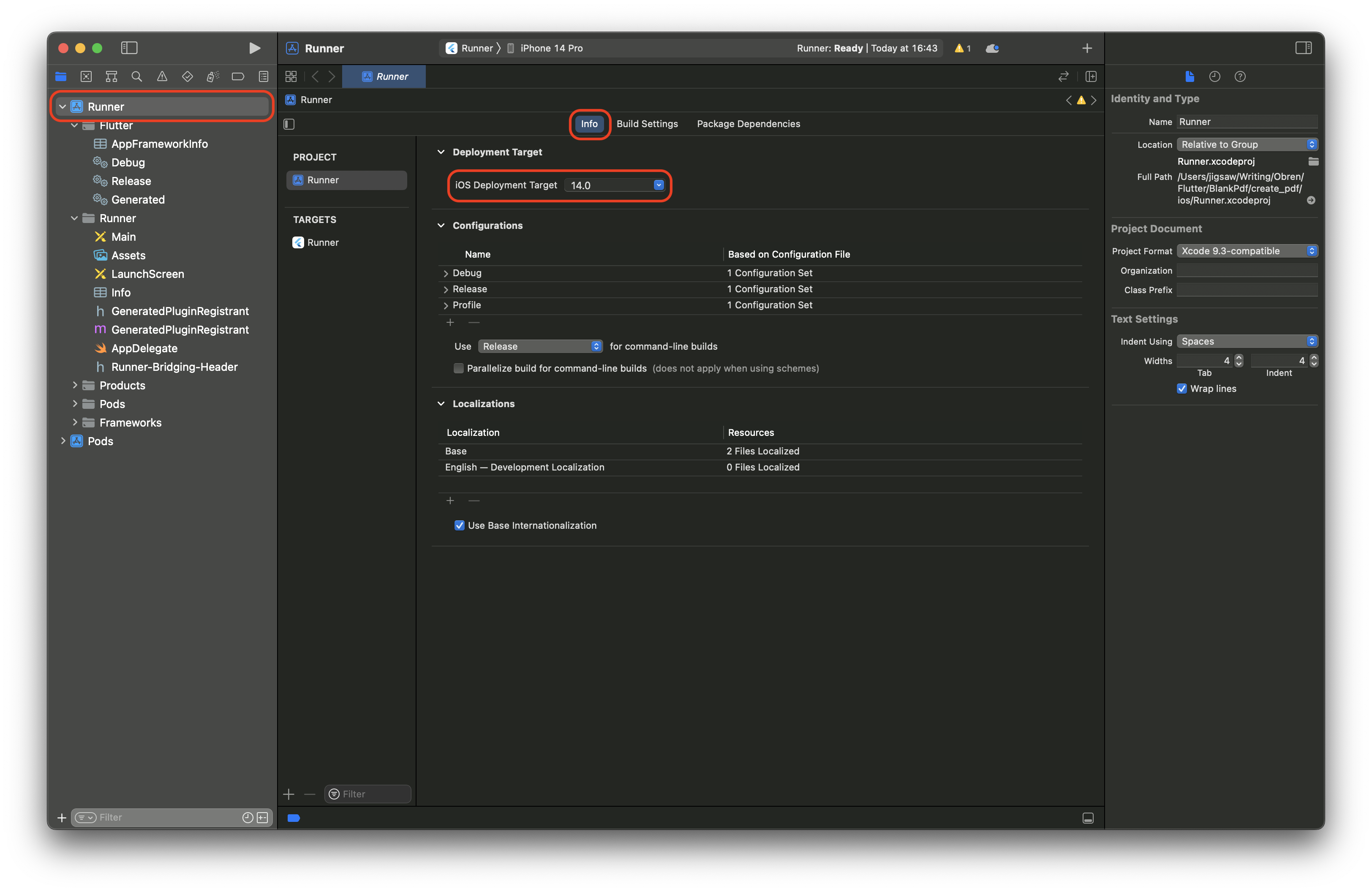 Image showing the minimum deployment setting in Xcode