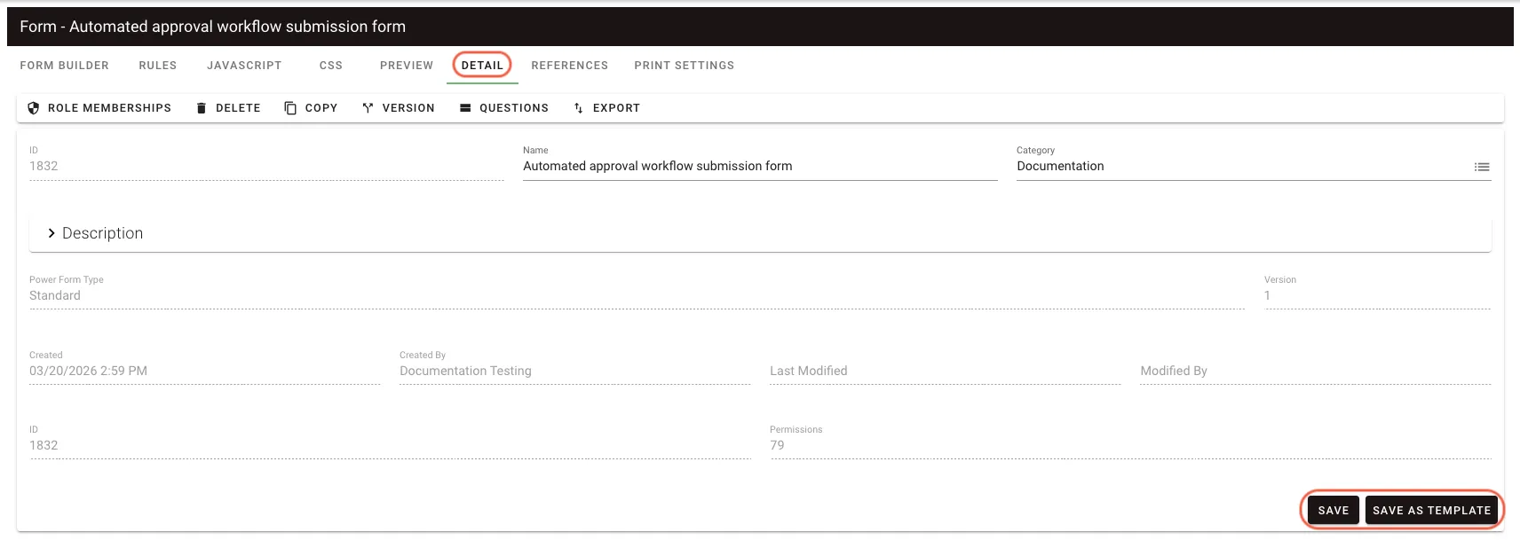 Save form template