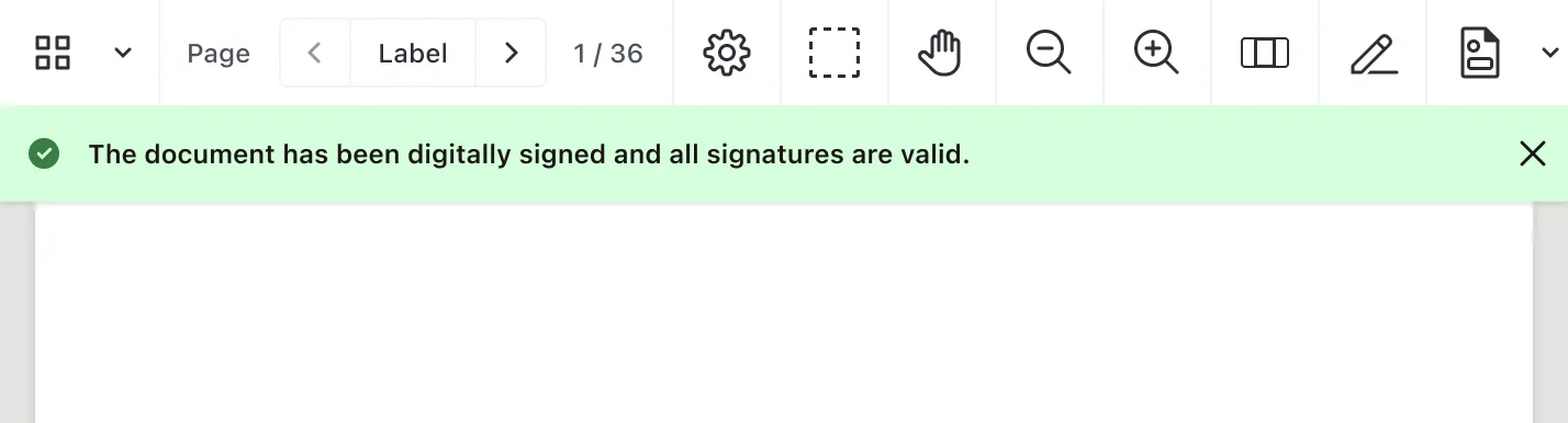 Digital signature validation status bar showing valid signature