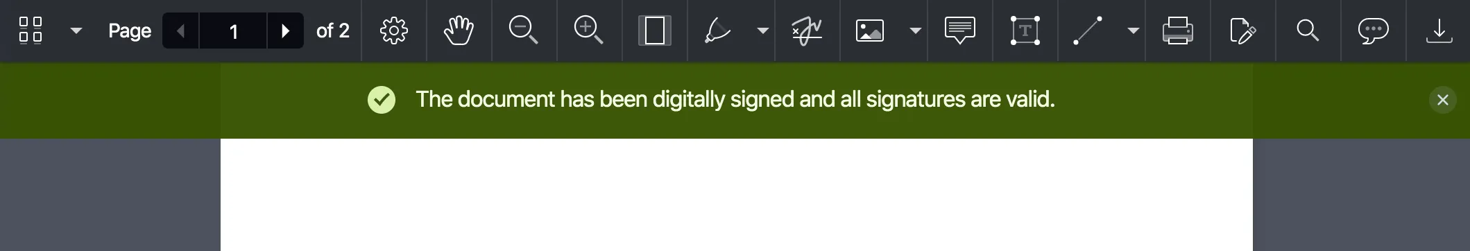 digital signatures validation status bar showing valid signature