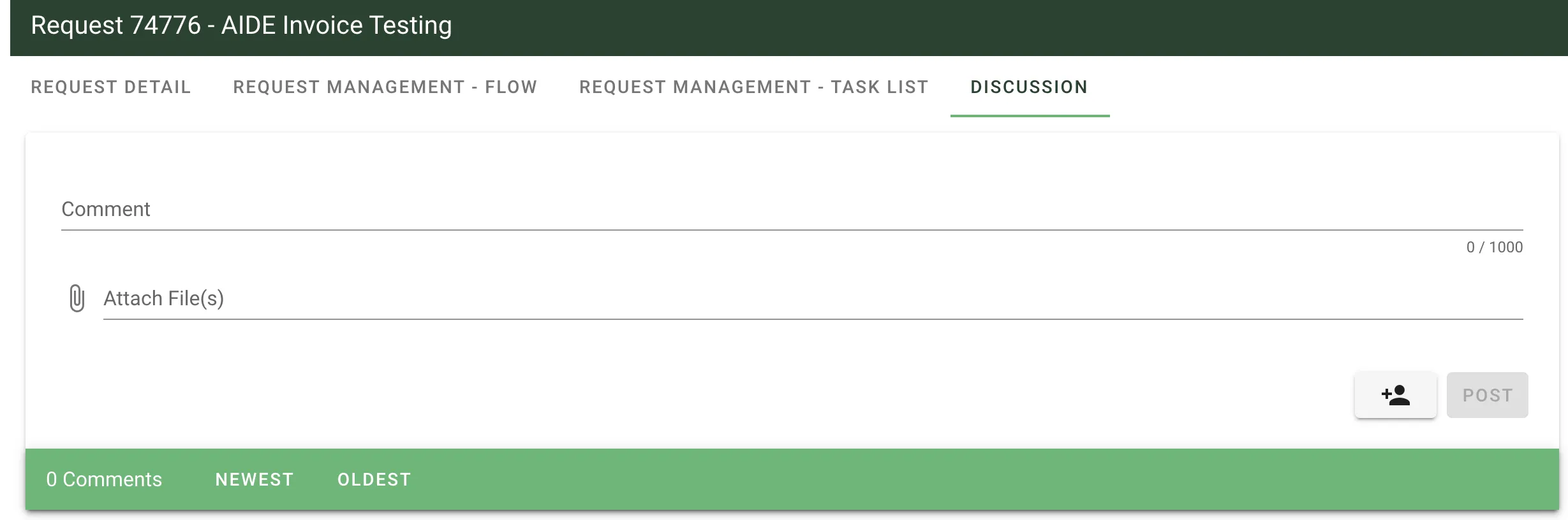 Discussion tab for a request