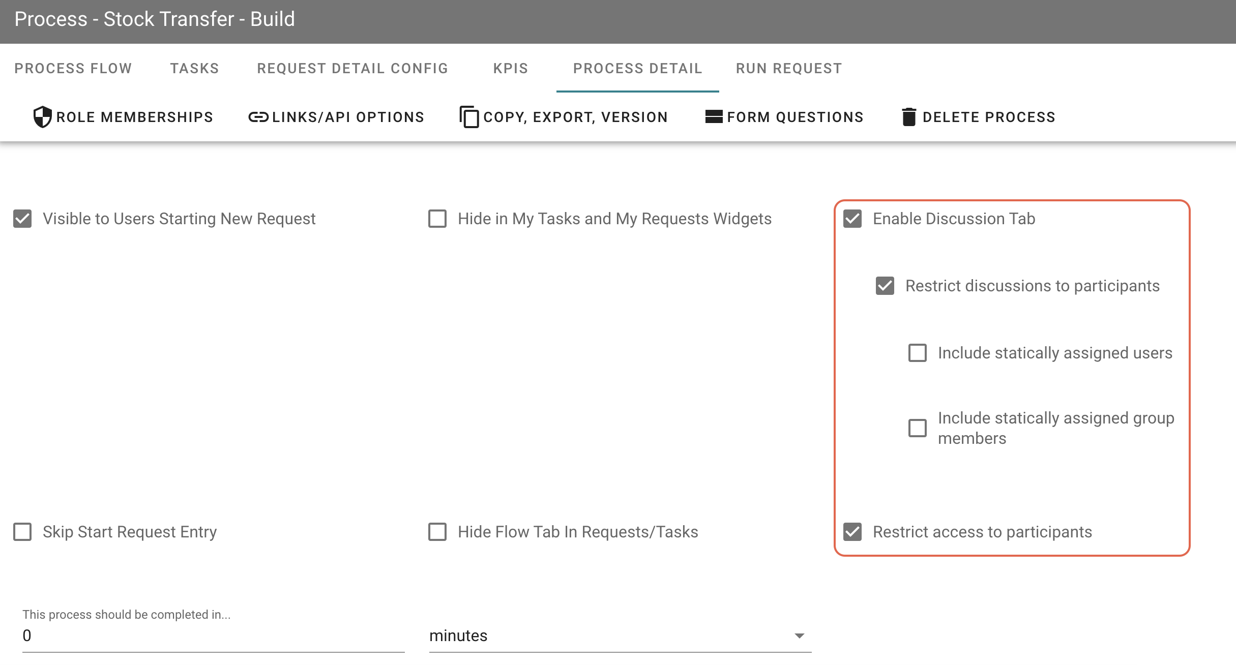 Discussion security options showing restrict to participants, include statically assigned users, and include group members checkboxes