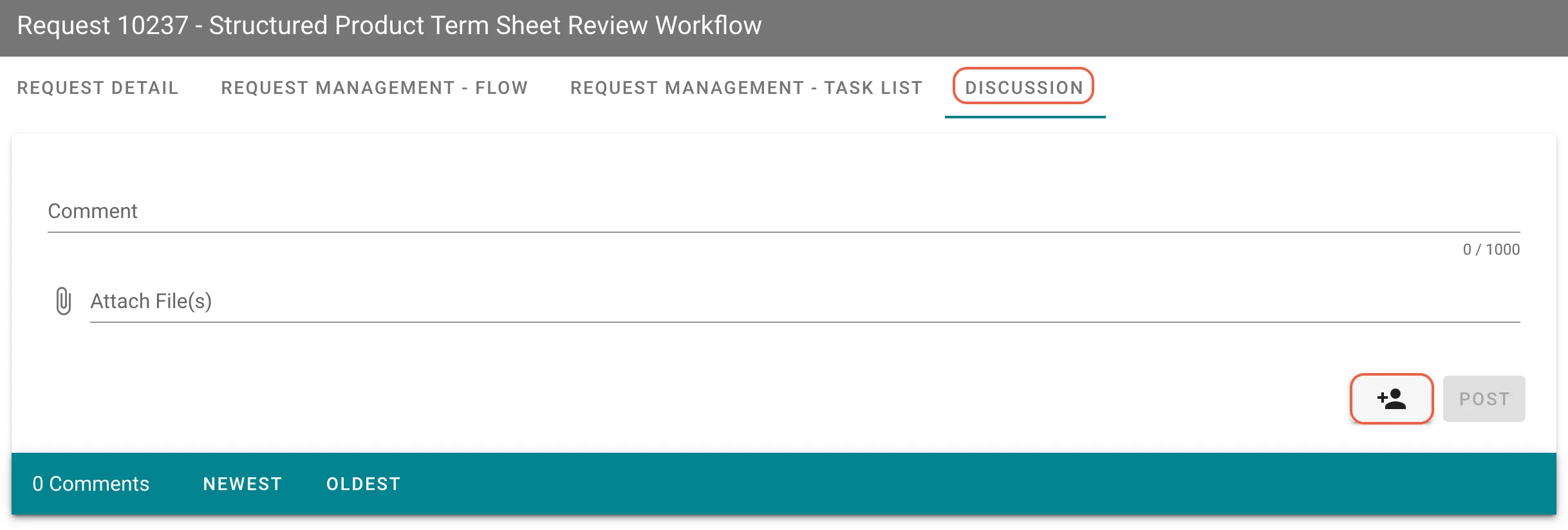 Discussion tab interface showing comment input field and previous discussion posts