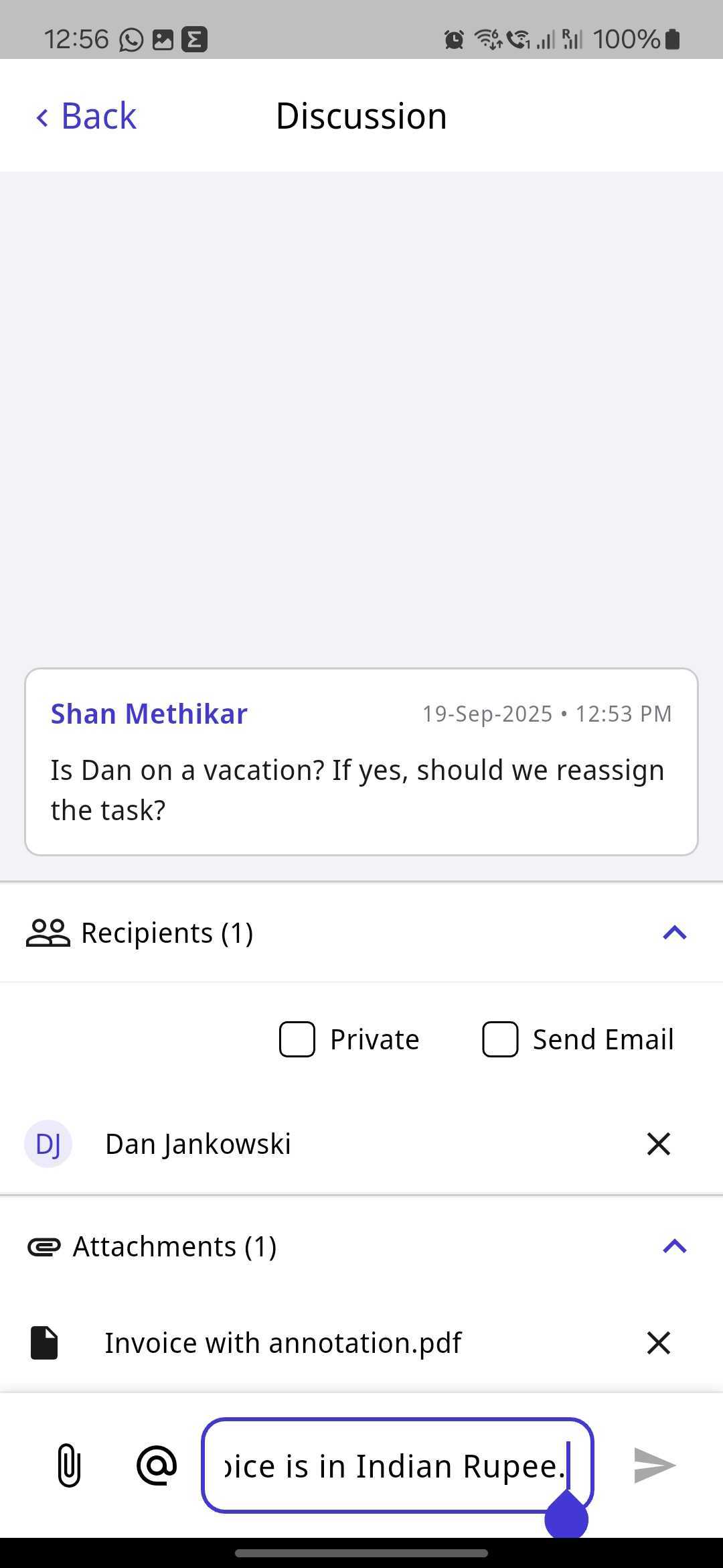 Nutrient Workflow Automation mobile app discussion threads interface showing collaborative conversations